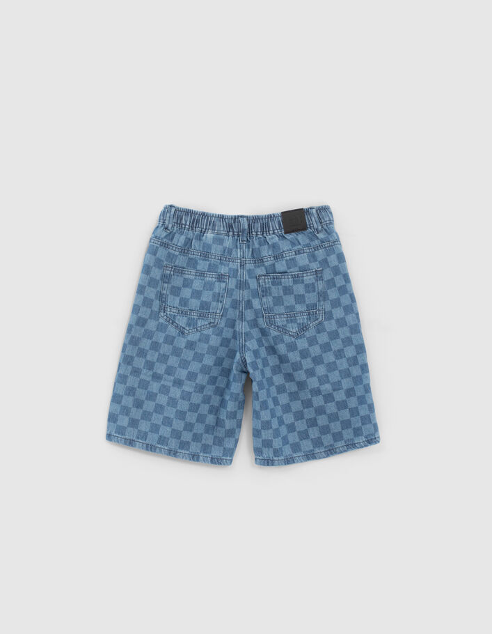 Boys’ blue denim checkerboard motif relaxed Bermudas - IKKS