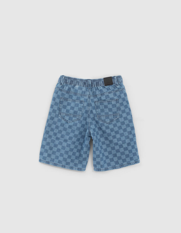 Bermuda relaxed en jean bleu motif damier garçon-2