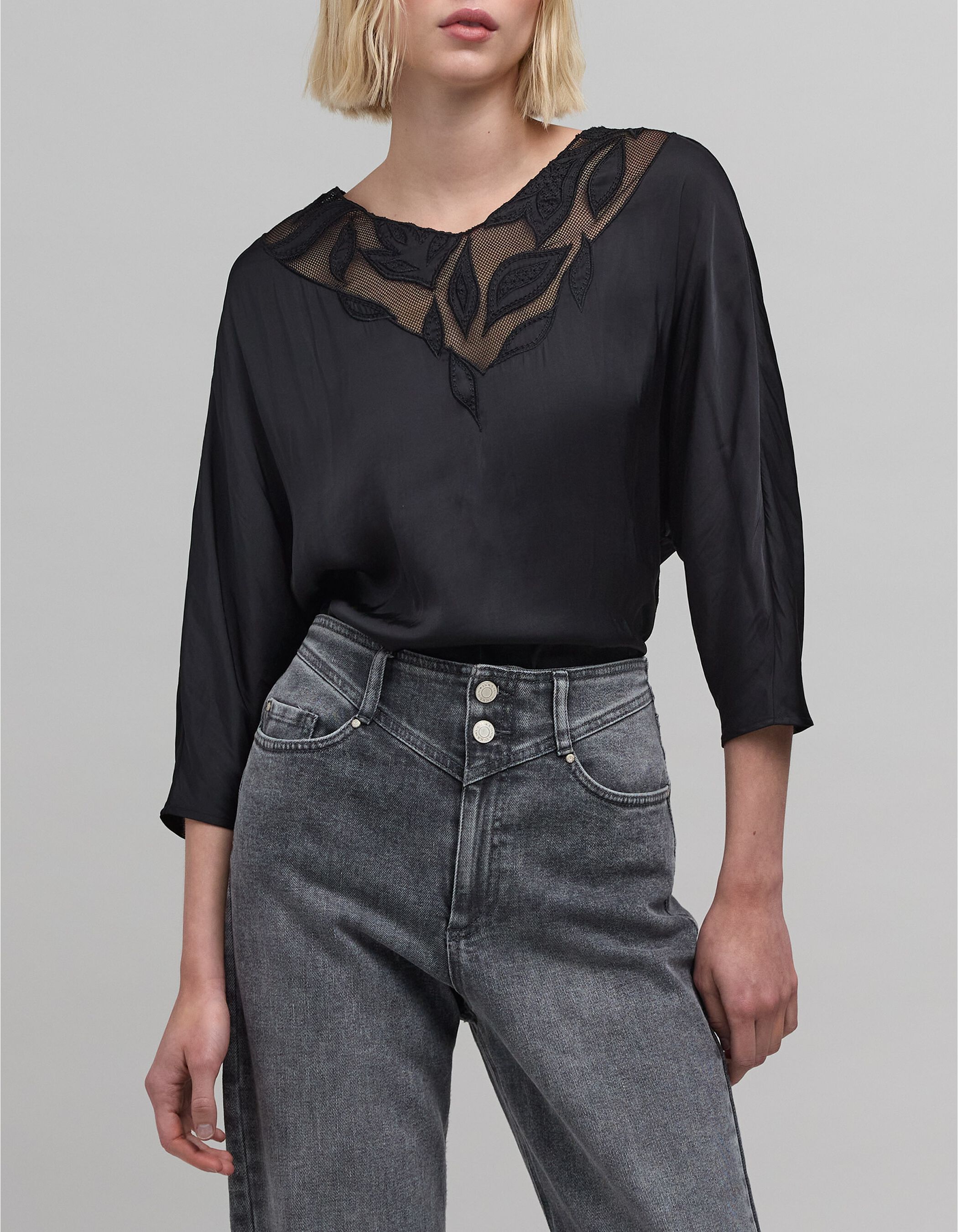 BRUSHED LACE VOLUME SLEEVE BLOUSE ブラック M BRUSHED LACE VOLUME SLEEVE BLOUSE（シャツ/ブラウス）｜Ameri