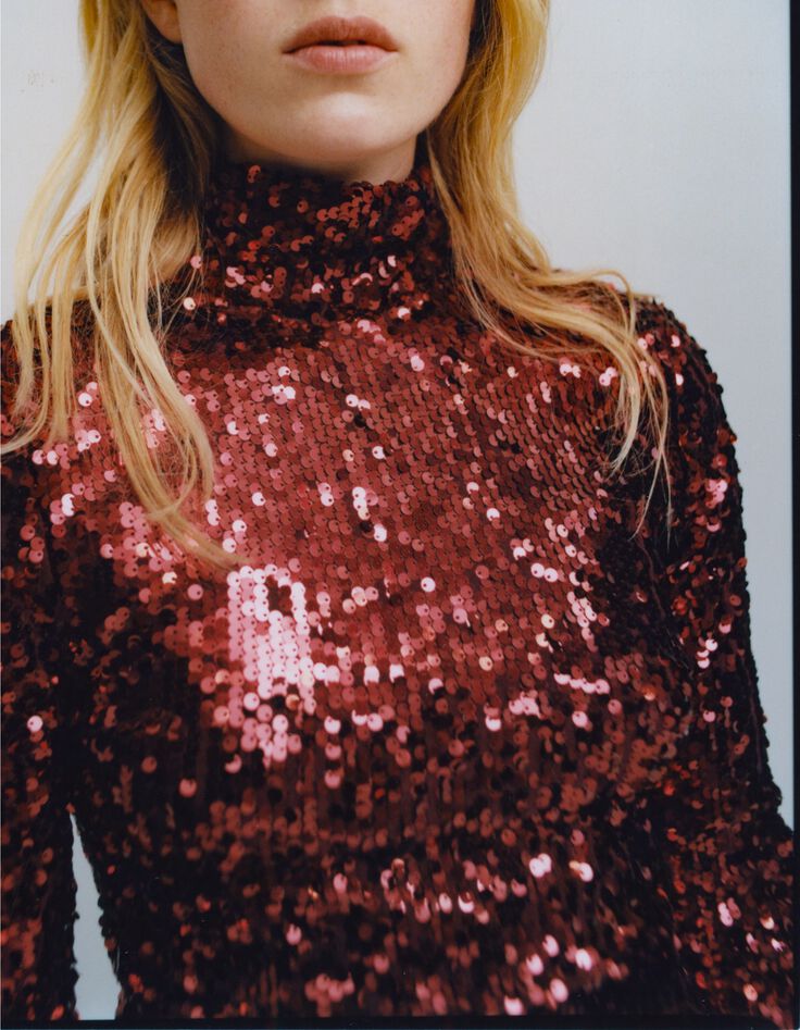 Vestido bermellón efecto drapeado bordado con lentejuelas para mujer-6 Vestido bermellón efecto drapeado bordado con lentejuelas para mujer-6