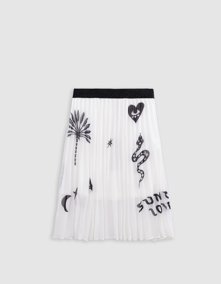 Jupe longue blanche plissée imprimé maxi motifs fille-2