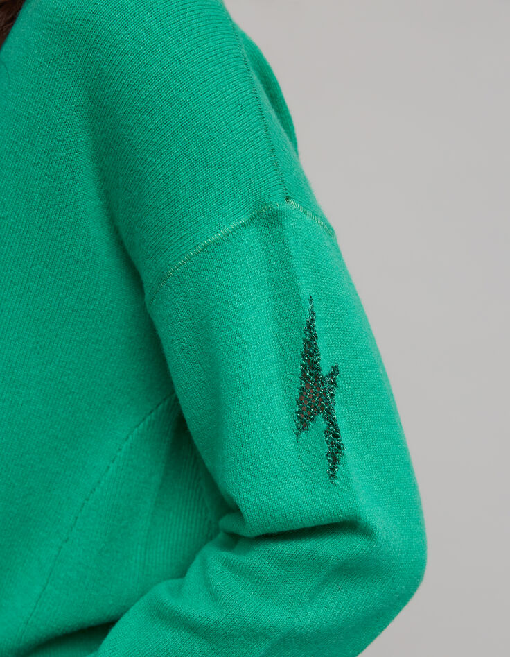 Jersey de punto verde 100% cachemira para mujer-5