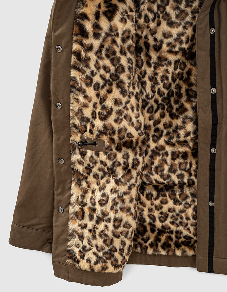 Khaki Damen-Kapuzenparka, Kunstpelzfutter, Chevron-4