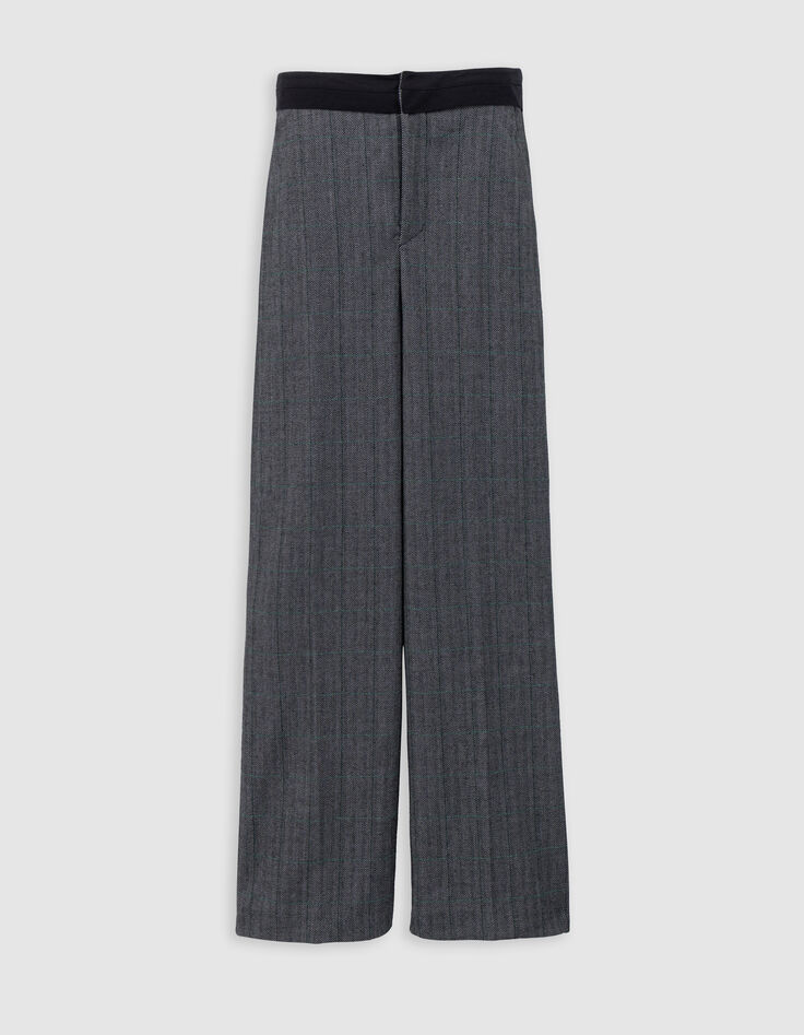 Women's black herringbone check suit pants-6