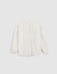 Witte vloeiende damesblouse met kanten ruches-7