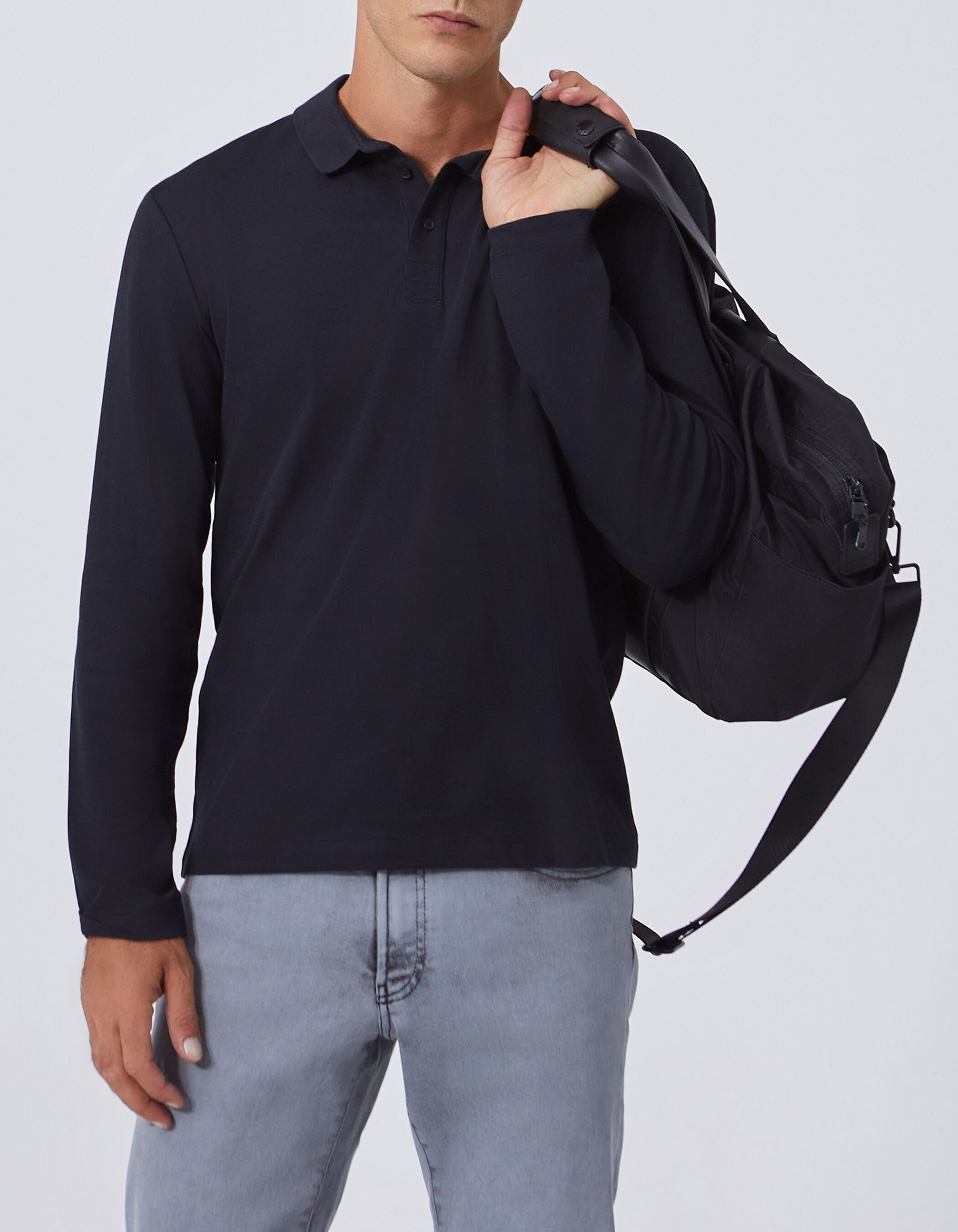 Polo noir manches longues Homme