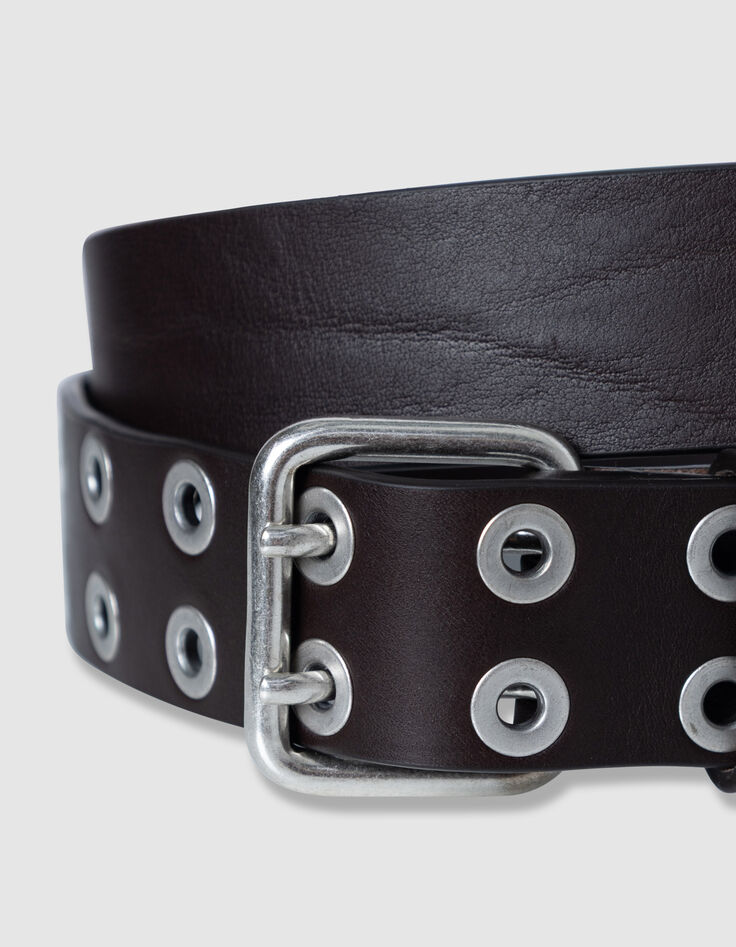 Mujer cintur&oacute;n de cuero marr&oacute;n con remaches-2