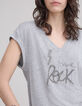 Graues Damen-T-Shirt mit gesticktem Schriftzug mit Perlen-4