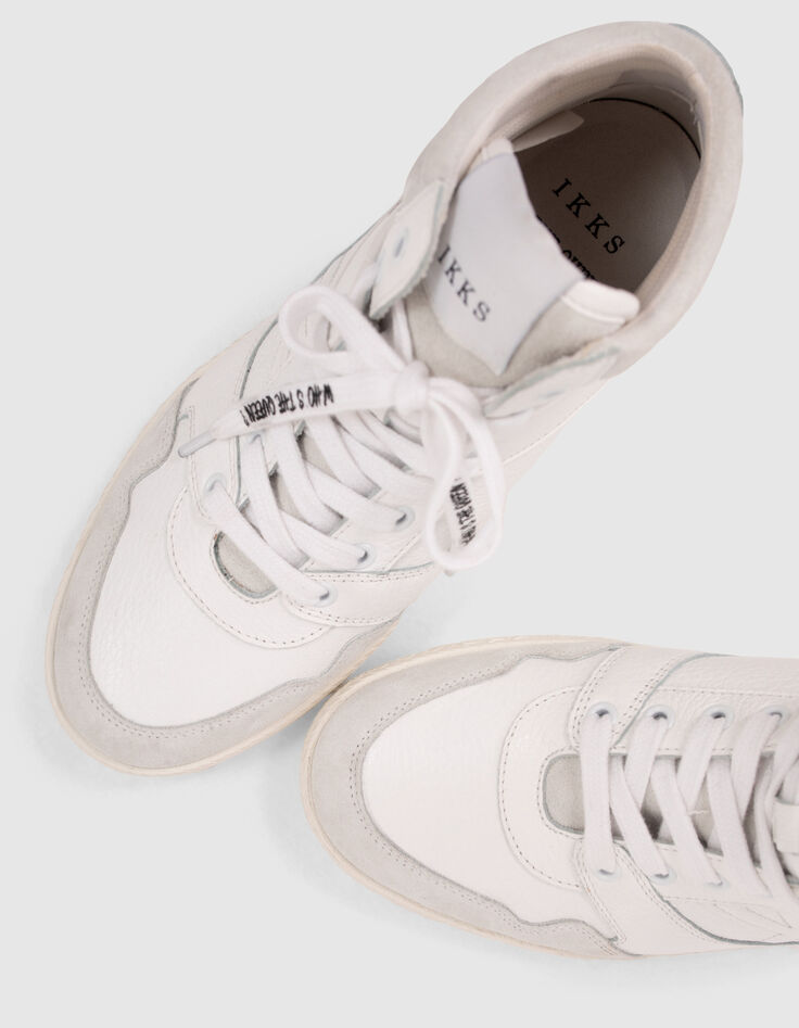 Witte leren sneakers met zeefdruk opzij Dames-7