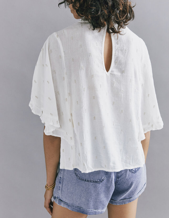 Women’s ecru loose top with lace panel and gathering - IKKS