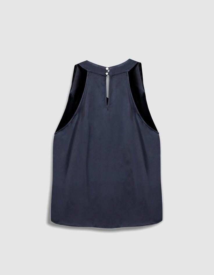 Women's satin navy sleeveless top-7