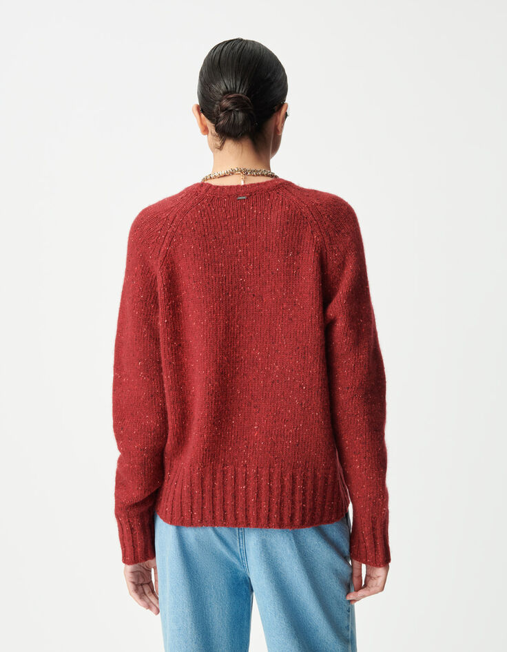 Jersey rojo de punto con cuello redondo para mujer-4