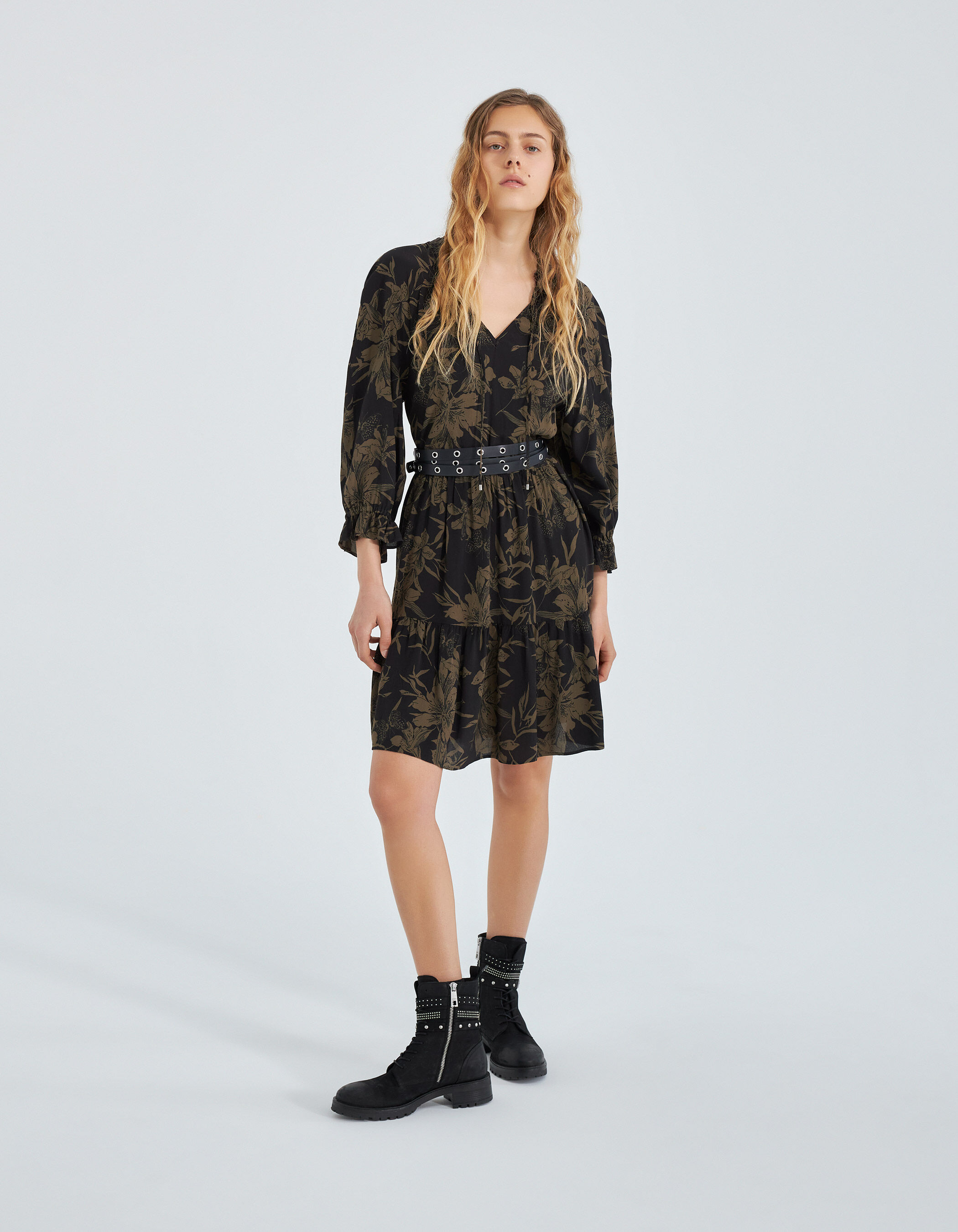 Robe noire imprim fleurs de lys Femme