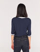 Marineblauw T-shirt katoen metallic ribboord dames-3