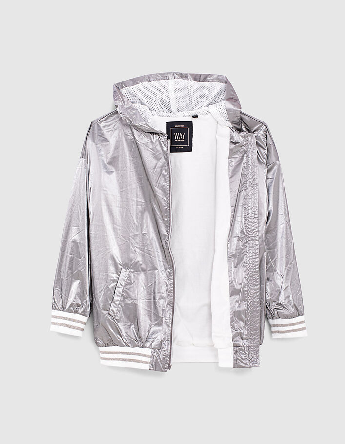 Girls’ dark silver nylon hooded jacket - IKKS