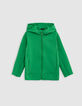 Boy's green zipped cardigan, slogan embroidered on back-1