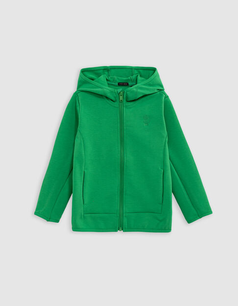 Boy's green zipped cardigan, slogan embroidered on back - IKKS