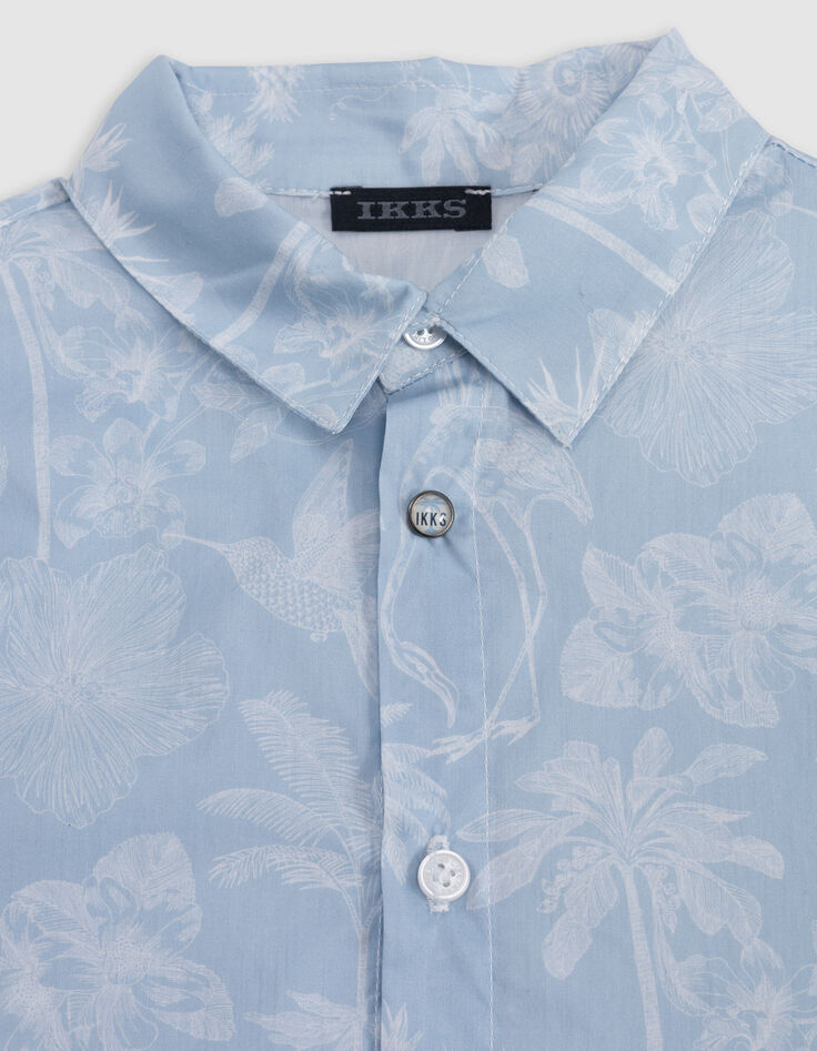 Chemise bleue tissu Liberty motif exotique garçon-2