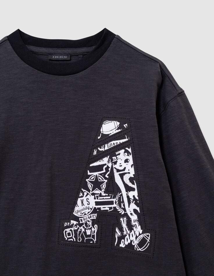 Grau meliertes Langarm-Jungenshirt Maxi-Buchstaben A-2