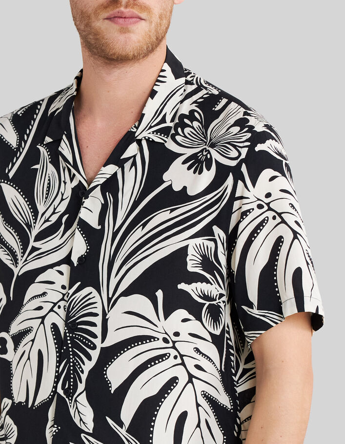 Pure Edition- Zwart REGULAR overhemd tropische bloemen - IKKS