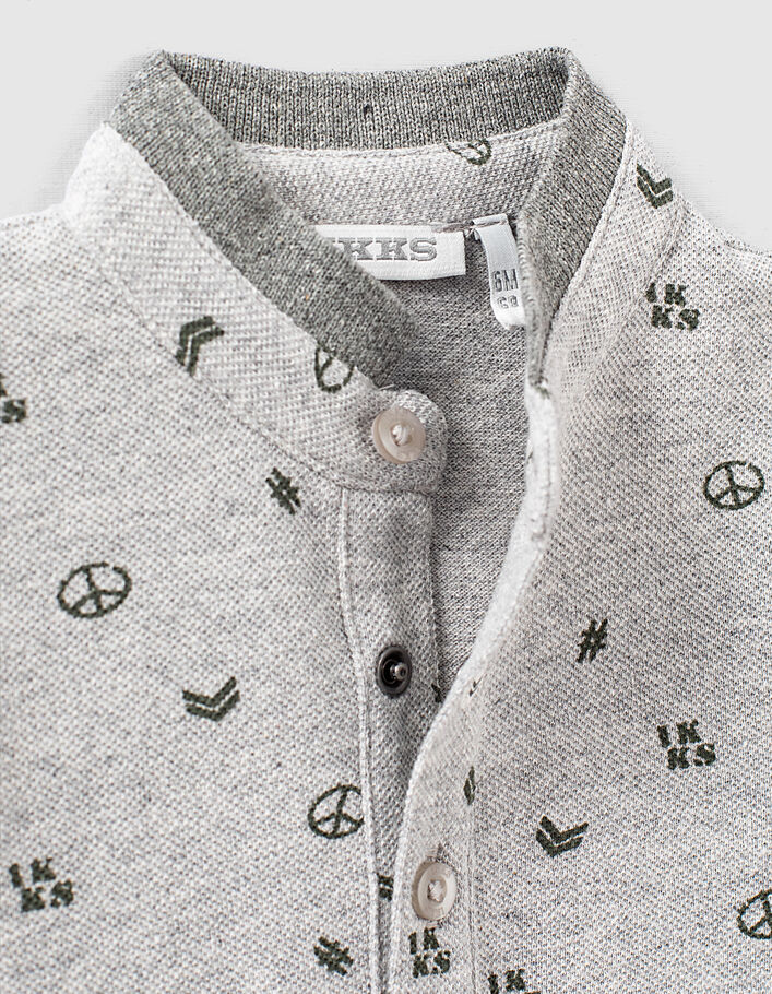 Baby boys’ medium grey marl mini motif polo shirt  - IKKS