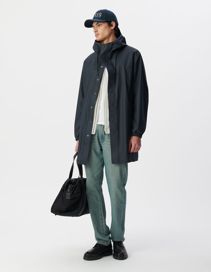 Parka marine nylon gomme à capuche Homme-1