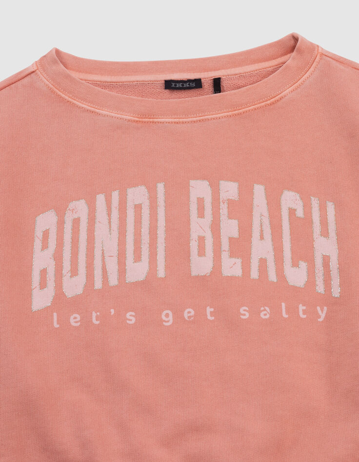 Sweat orange cropped message pailleté fille-4