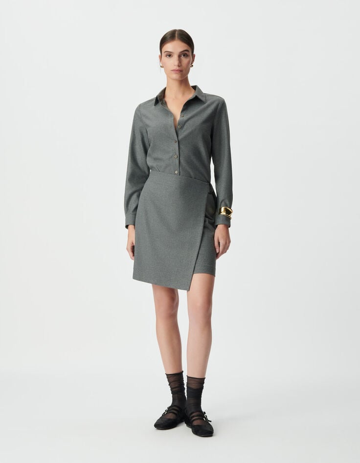 Women’s grey wraparound shirt dress-1 Women’s grey wraparound shirt dress-1