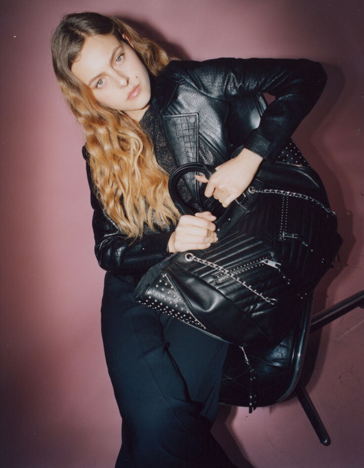 Sac cabas LE 1440 Rock noir cuir clout&eacute; Femme-7