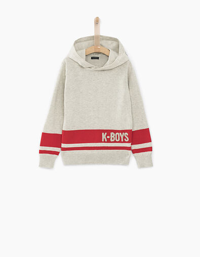 Jersey beige claro con capucha y rayas rojas niño  - IKKS