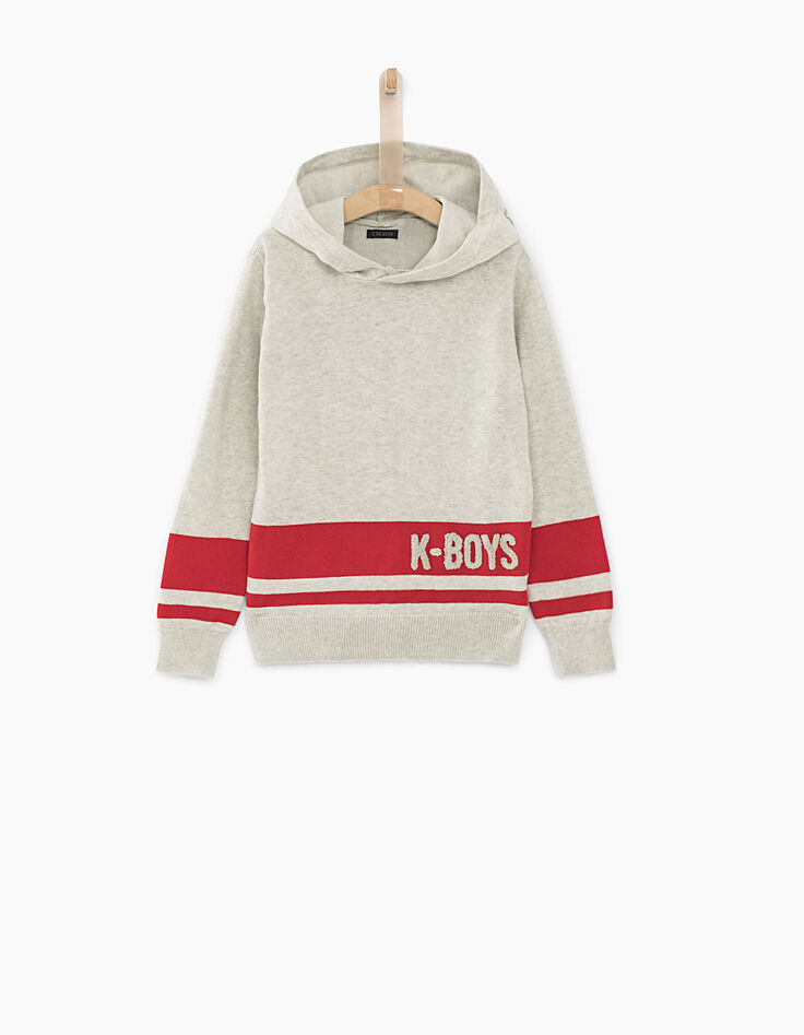 Jersey beige claro con capucha y rayas rojas niño -1