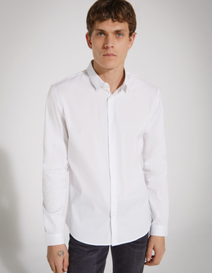 Camisa SLIM blanca con línea negra BasIKKS Hombre -1