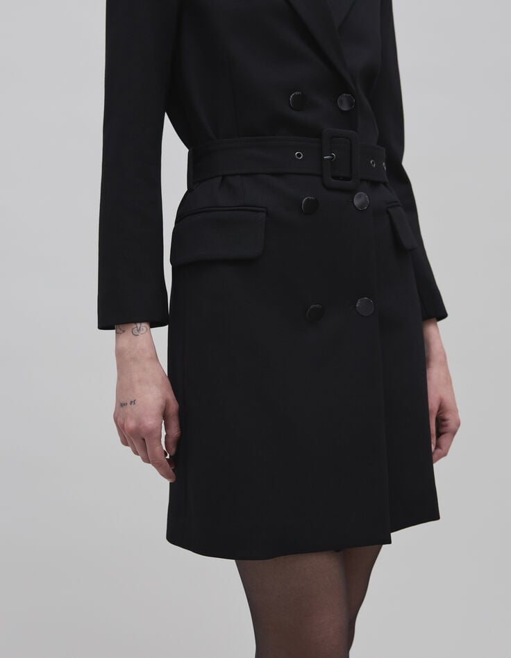 Robe trench noire ceinturée maille Milano Femme-5 Robe trench noire ceinturée maille Milano Femme-5