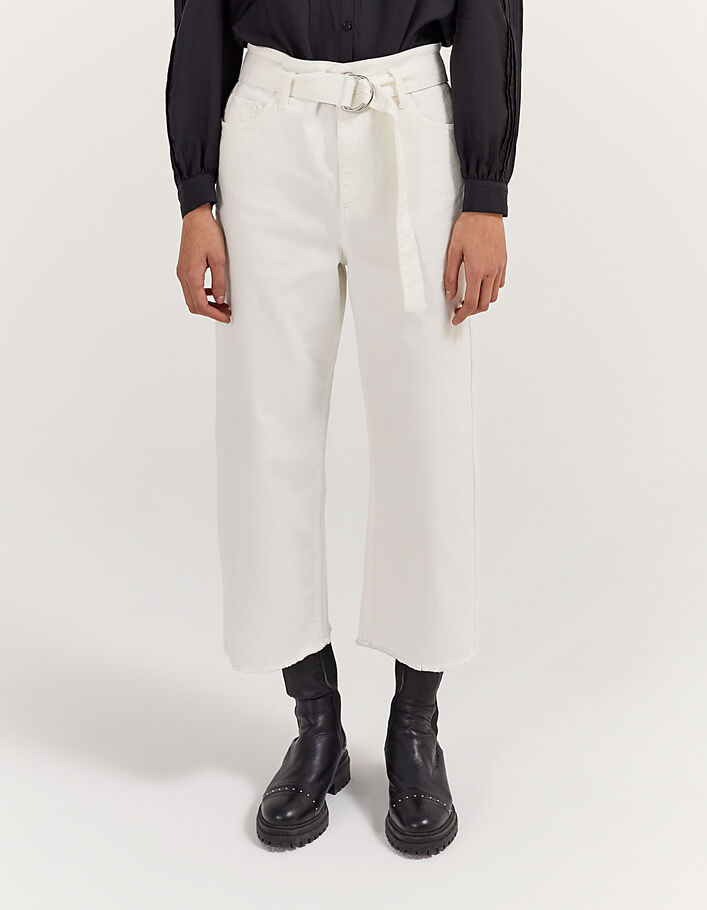 Jean large blanc high waist ceinture amovible femme - IKKS
