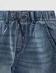Boys' stone blue denim Bermudas with elasticated waist-5