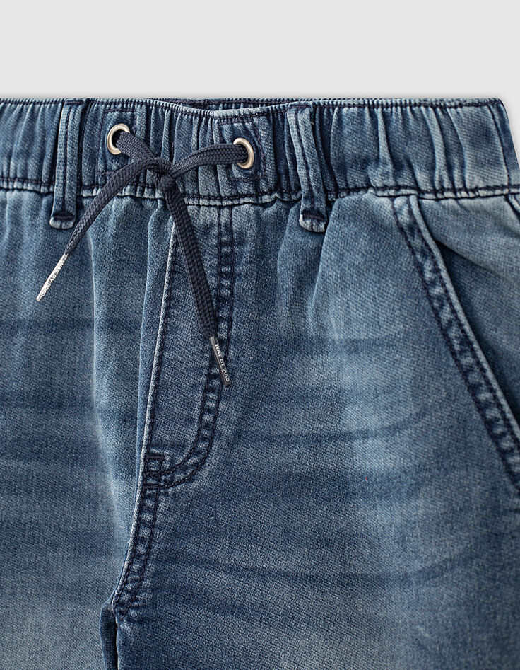 Boys' stone blue denim Bermudas with elasticated waist-5