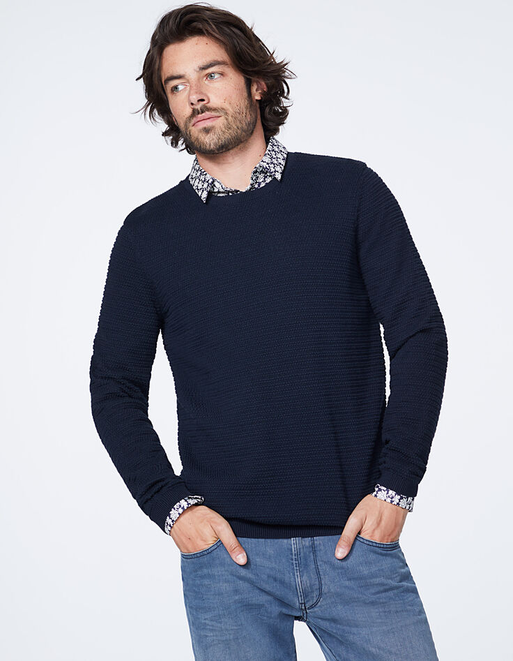 Jersey azul oscuro punto relieve Hombre-3