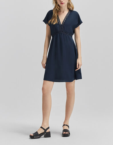 Robe marine recyclée ganses dentelle Femme - IKKS