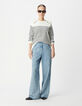 Pull marinière tricot rayé avec boutons gravés Femme-1