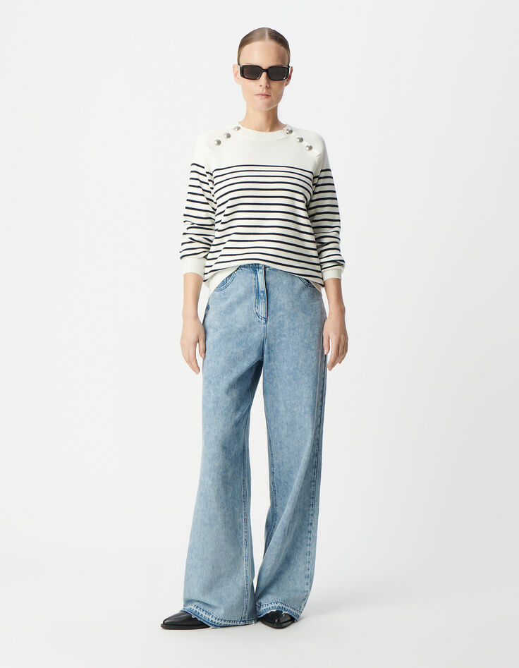 Pull marinière tricot rayé avec boutons gravés Femme-1