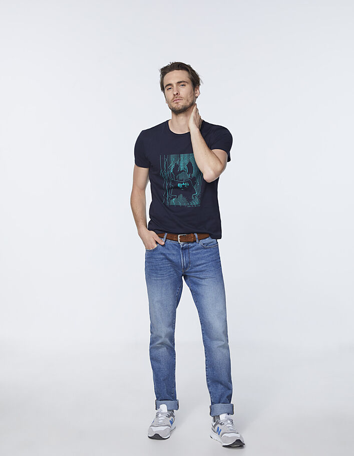 Camiseta azul oscuro con rayas-cara-robot Hombre - IKKS