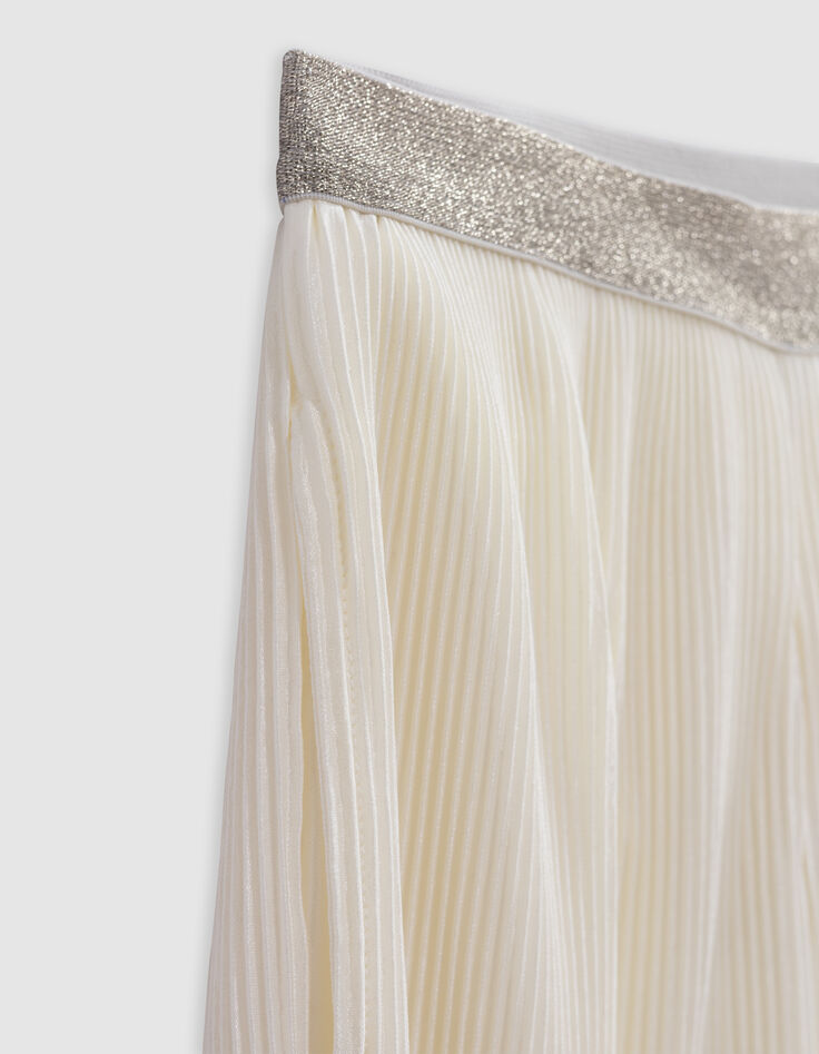 Pantalon large écru plissé élastique pailleté fille-6