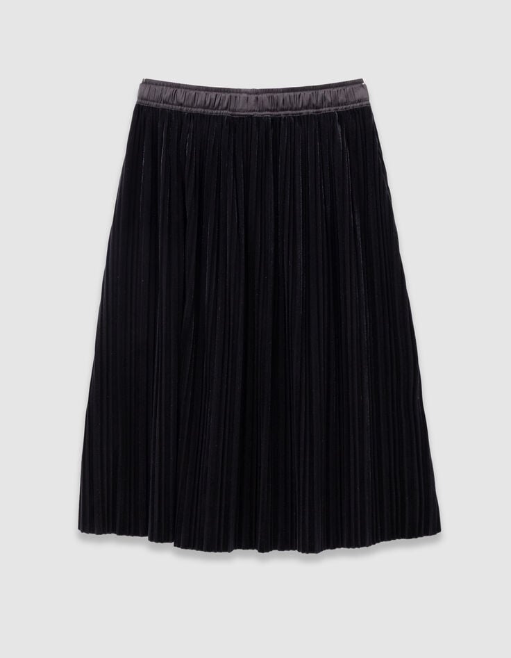 Jupe longue plissée noire panne de velours fille-4