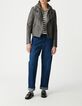 Blouson gris cuir esprit motard parementure-1