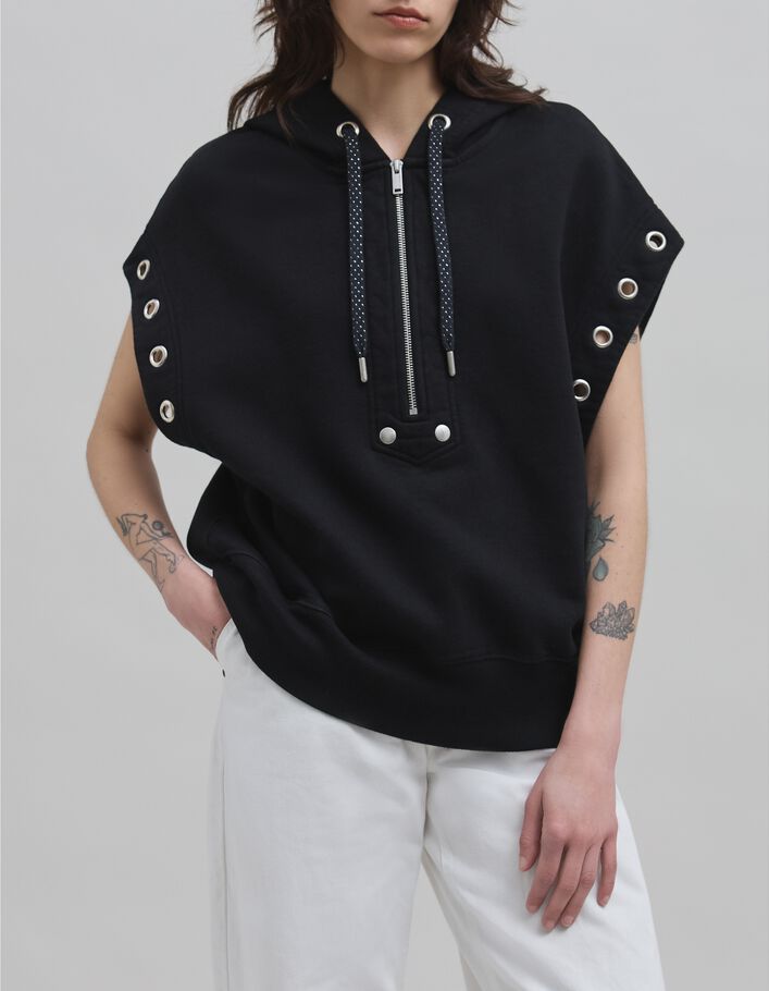 Sweat noir sans manches oversize en coton molleton Femme