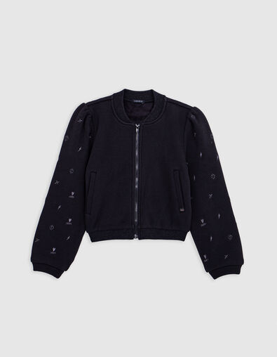 Girl's black fleece bomber cardigan - IKKS
