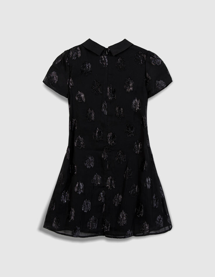 Schwarzes Jacquard-Kleid  Blumenmuster auf Voile-2