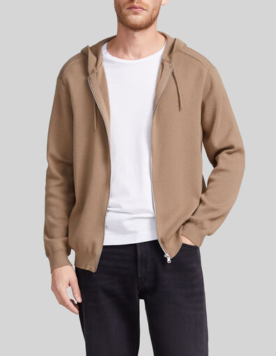 Beige Herrenstrickjacke mit Rei&szlig;verschluss und Kapuze - IKKS