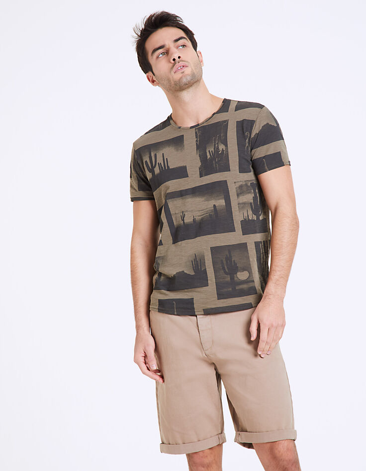 Camiseta caqui con estampado fotos cactus Hombre-2