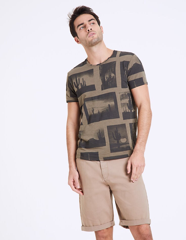 Camiseta caqui con estampado fotos cactus Hombre-2 Camiseta caqui con estampado fotos cactus Hombre-2